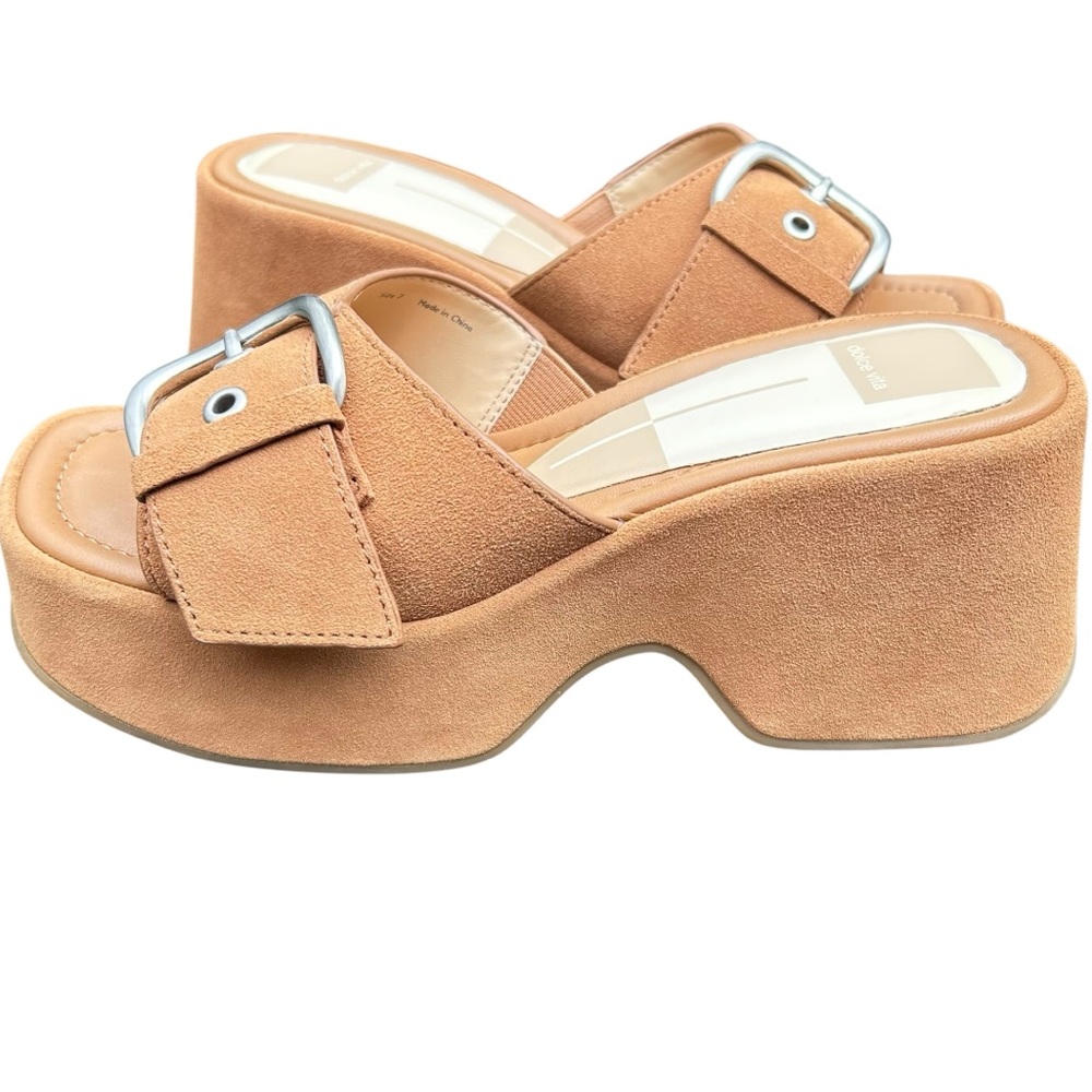 Dolce Vita Gisel Saddle Suede Heels 7 Festival Retro 90' Chunky Platform - Picture 3 of 11
